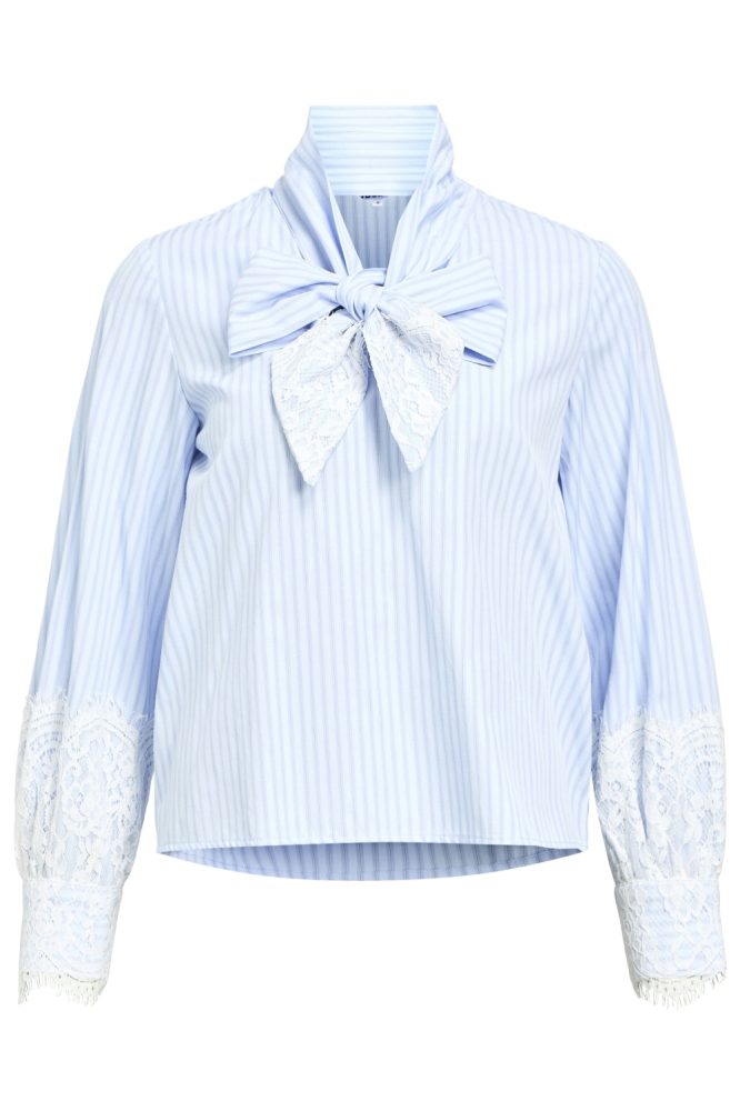OBJALI L/S RE BOW SHIRT 140 23047325 Brunnera Blue/White